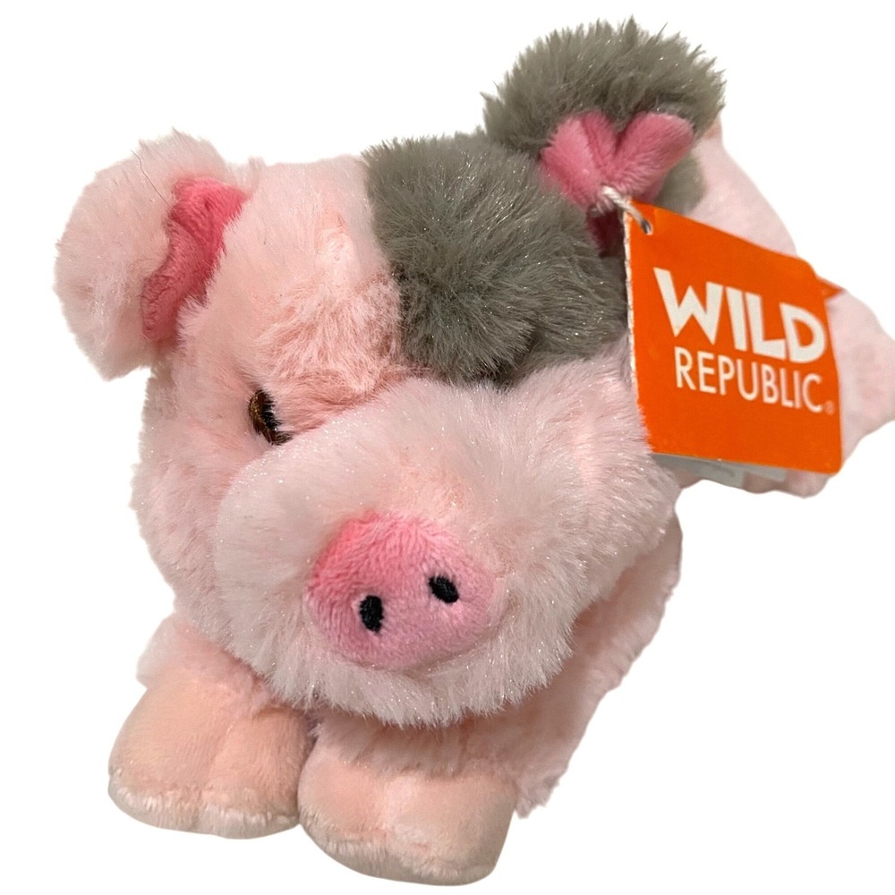 Wild Republic TRA EcoKins Mini Pig 9" Pink Farm Stuffed Animal Oink Embroidered